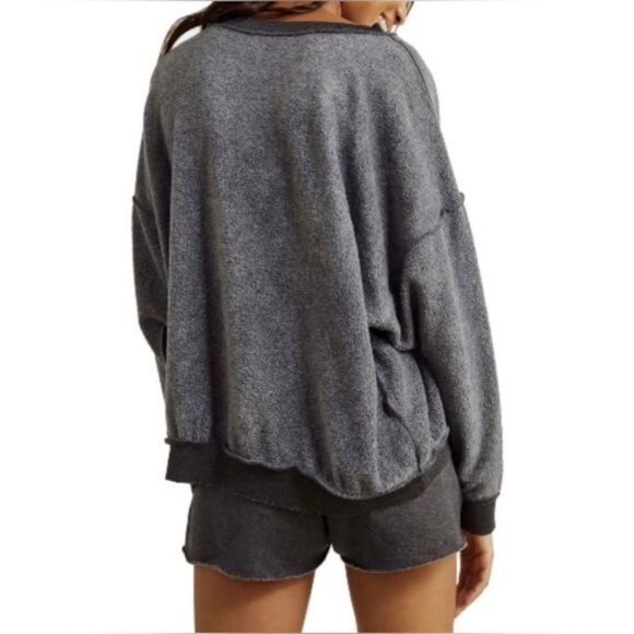 NWT Free People Washed Gray Sweater Shorts Set | Athleisure Indie Lounge Boho L - Picture 7 of 16
